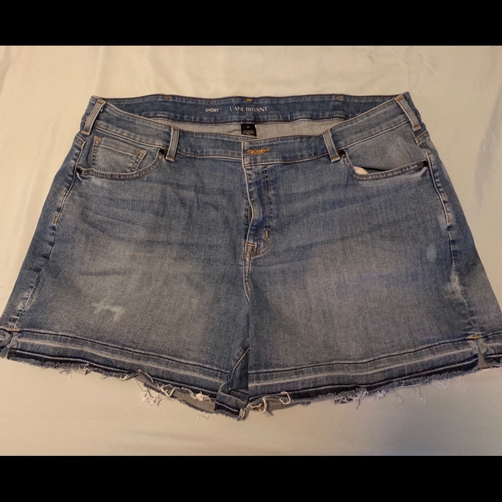 Distressed denim shorts